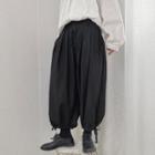 Plain Wide-leg Gathered Cuff Pants