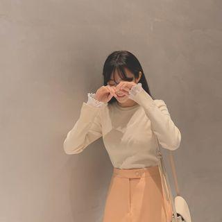 Tulle-cuff Lightweight Sweater