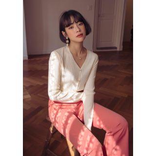 V-neck Lightweight Rib Knit Cardigan