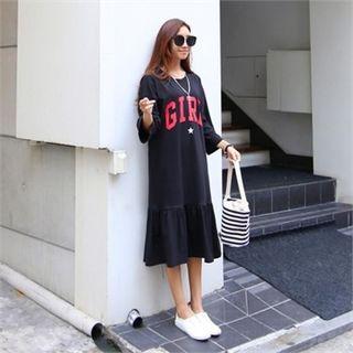 Frill-hem Lettering Pullover Dress
