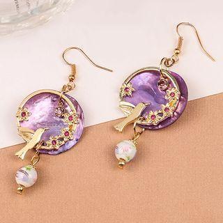 Bird Flower Faux Pearl Hoop Alloy Dangle Earring