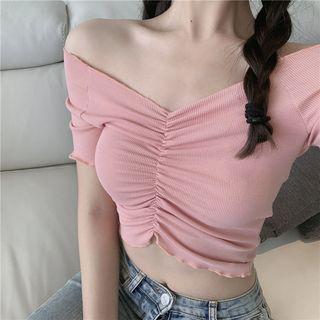 Off-shoulder Drawstring Cropped Top