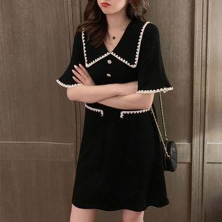 Short-sleeve Contrast Trim Polo Shirt Dress