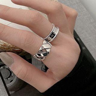 925 Sterling Silver Faux Woven / Lettering Open Ring