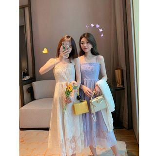 Spaghetti Strap Lace Midi Dress / Short-sleeve Midi Dress