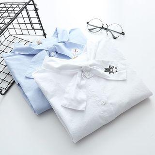 Embroidered Bow Collar Shirt
