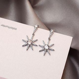 Rhinestone Star Drop Earring 1 Pair - 925 Silver - One Size