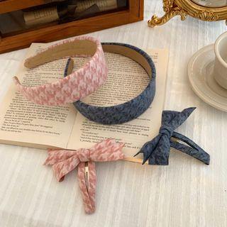 Houndstooth Wide Headband / Bow Hair Clip