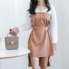 Patchwork Dip-back V-neck Shirtdress With Sash