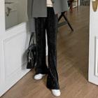 Slit-side Pleated Velvet Pants