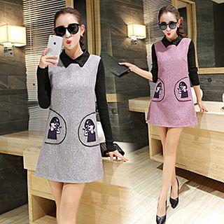 Long-sleeve Applique A-line Dress