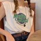 Sleeveless Lettering Mock Two-piece T-shirt