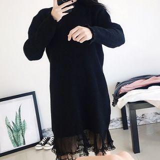 Lettuce Edge Mesh Hem Midi Sweater Dress