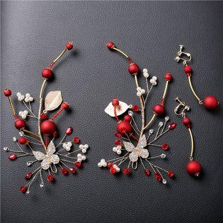 Set: Wedding Beaded Butterfly Headpiece (2 Pcs) + Beaded Clip-on Earring As Shown In Figure - One Size