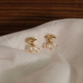 Knot Alloy Freshwater Pearl Fringed Earring