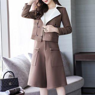 Set: Double-breasted Jacket + Wide Leg Capri Pants