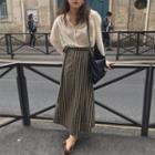 Plain Shirt / Striped Maxi Skirt