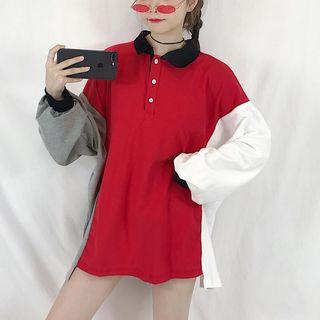 Long Sleeve Color-block Polo Shirt