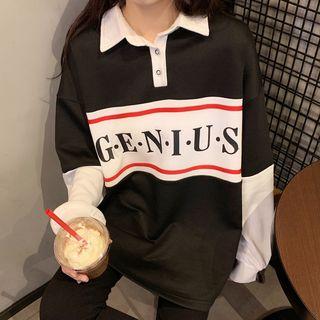 Color Block Polo Pullover / Striped Long-sleeve T-shirt