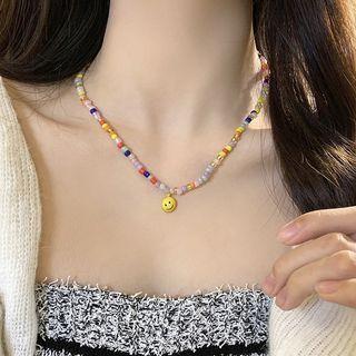 Smiley Pendant Faux Crystal Choker Red & Blue & Yellow - One Size