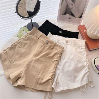 Plain High-waist Drawcord Shorts