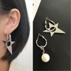 Non-matching Faux Pearl & Star Dangle Earring 1x3b11 - One Size