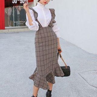 Check Ruffled Jumper Pencil Skirt