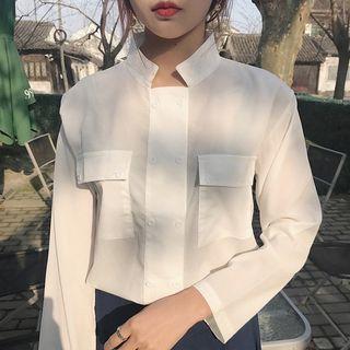 Plain Loose-fit Long-sleeve Blouse