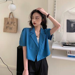 Short-sleeve Double-breasted Cropped Blouse