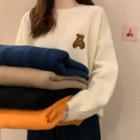 Bear Embroidered Round-neck Long-sleeve Sweater