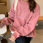 Mock-turtleneck Embroidered Pullover Pink - One Size