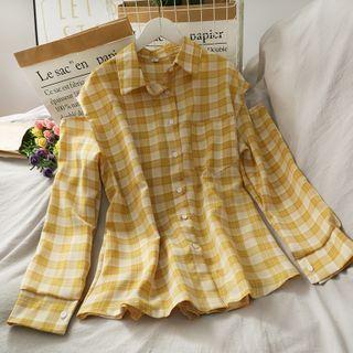 Off-shoulder Loose-fit Checker Shirt