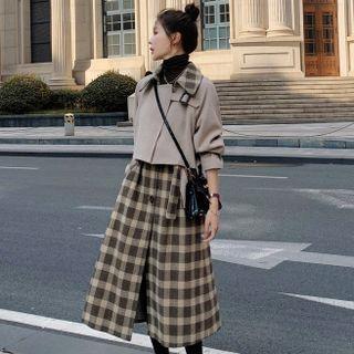 Plaid Panel Mock Two Piece Coat