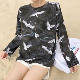 Cranes Print Long-sleeve T-shirt