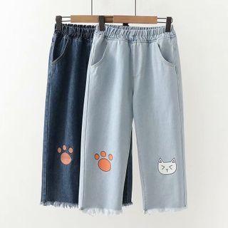 Cat Print Straight-fit Capri Jeans