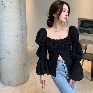 Long-sleeve Square-neck Split Shirt