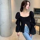 Long-sleeve Square-neck Split Shirt