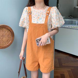 Eyelet Floral Short-sleeve Blouse / Plain Jumper Shorts