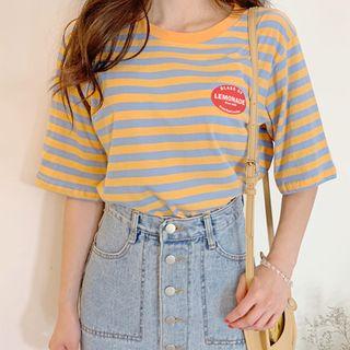 Lemonade Printed Striped T-shirt Dark Sky Blue - One Size