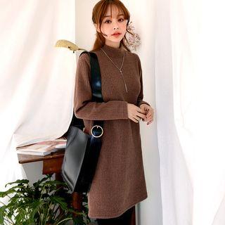 Mock-neck Ribbed Shift Dress