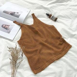 Plain V-neck Cut Out Knit Sleeveless Top