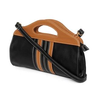 Two-tone Faux Leather Handbag Black And Camel - One Size