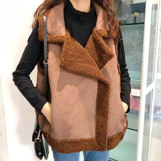 Sleeveless Notch-lapel Fleece Snap-buttoned Jacket