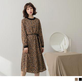 Tie Waist Leopard Print Chiffon Dress