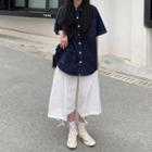 Short-sleeve Shirt / Drawstring Plain Skirt