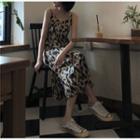 Spaghetti Strap Leopard Print A-line Dress Leopard Print - Black & Khaki - One Size