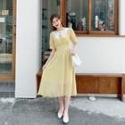 Lace-collar Dot Chiffon Long Dress