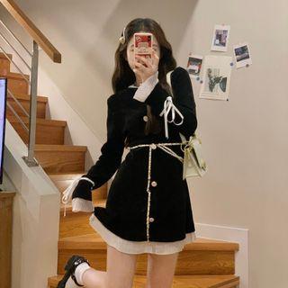 Long-sleeve Chained Mini A-line Dress
