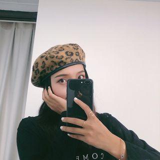 Leopard Print Felt Beret Hat