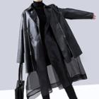 Faux Leather Mesh Panel Coat Black - One Size